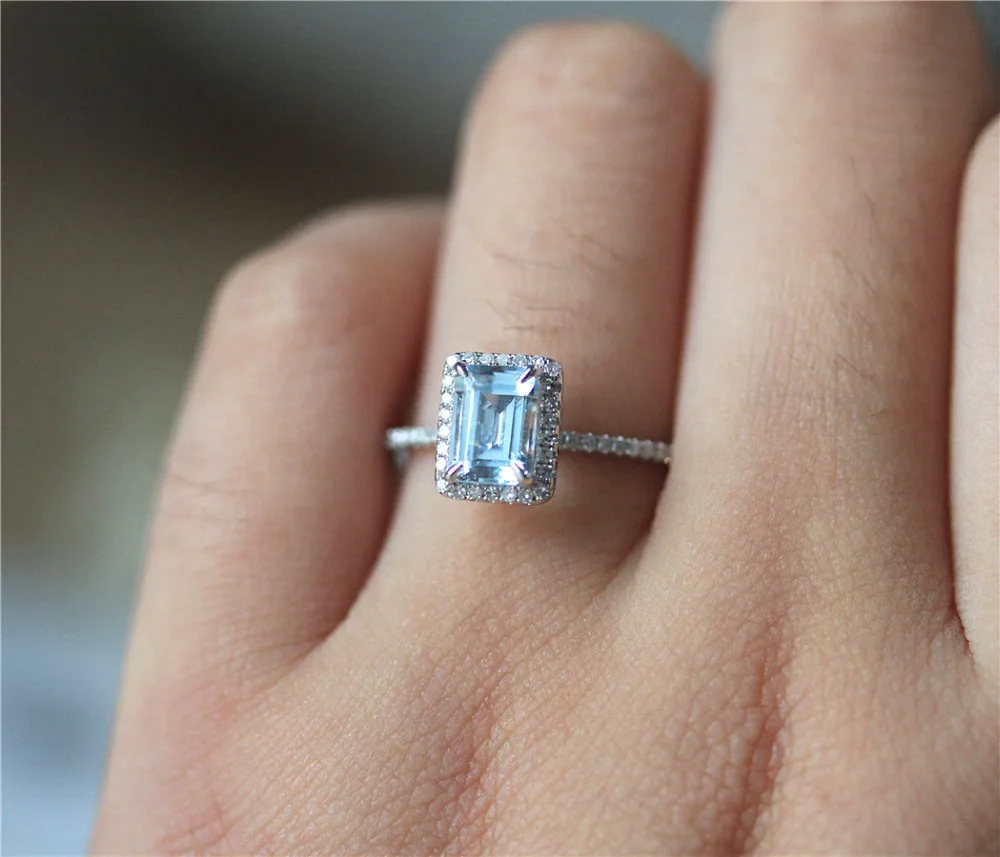 DUPUY Natural 6*8mm Emerald Cut Aquamarine Ring Diamonds Halo Half Eternity Diamond Stackable Engagement Ring 14K Rose Gold Ring
DUPUY Natural 6*8mm Emerald Cut Aquamarine Ring Diamonds Halo Half Eternity Diamond Stackable Engagement Ring 14K Rose Gold Ring