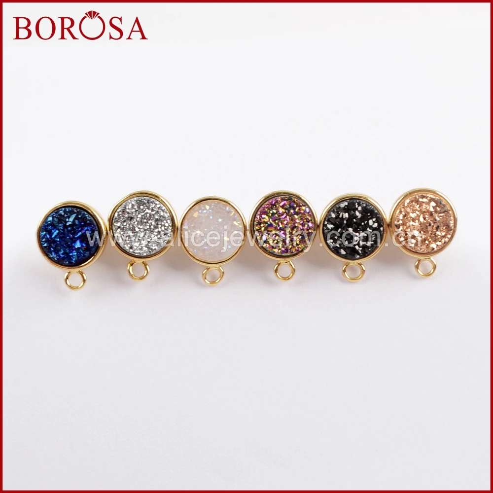BOROSA 5Pairs Round Gold Color Natural Agates Titanium Rainbow Druzy Stud Charm Drusy Earrings Jewelry Findings for Women ZG0260
BOROSA 5Pairs Round Gold Color Natural Agates Titanium Rainbow Druzy Stud Charm Drusy Earrings Jewelry Findings for Women ZG0260