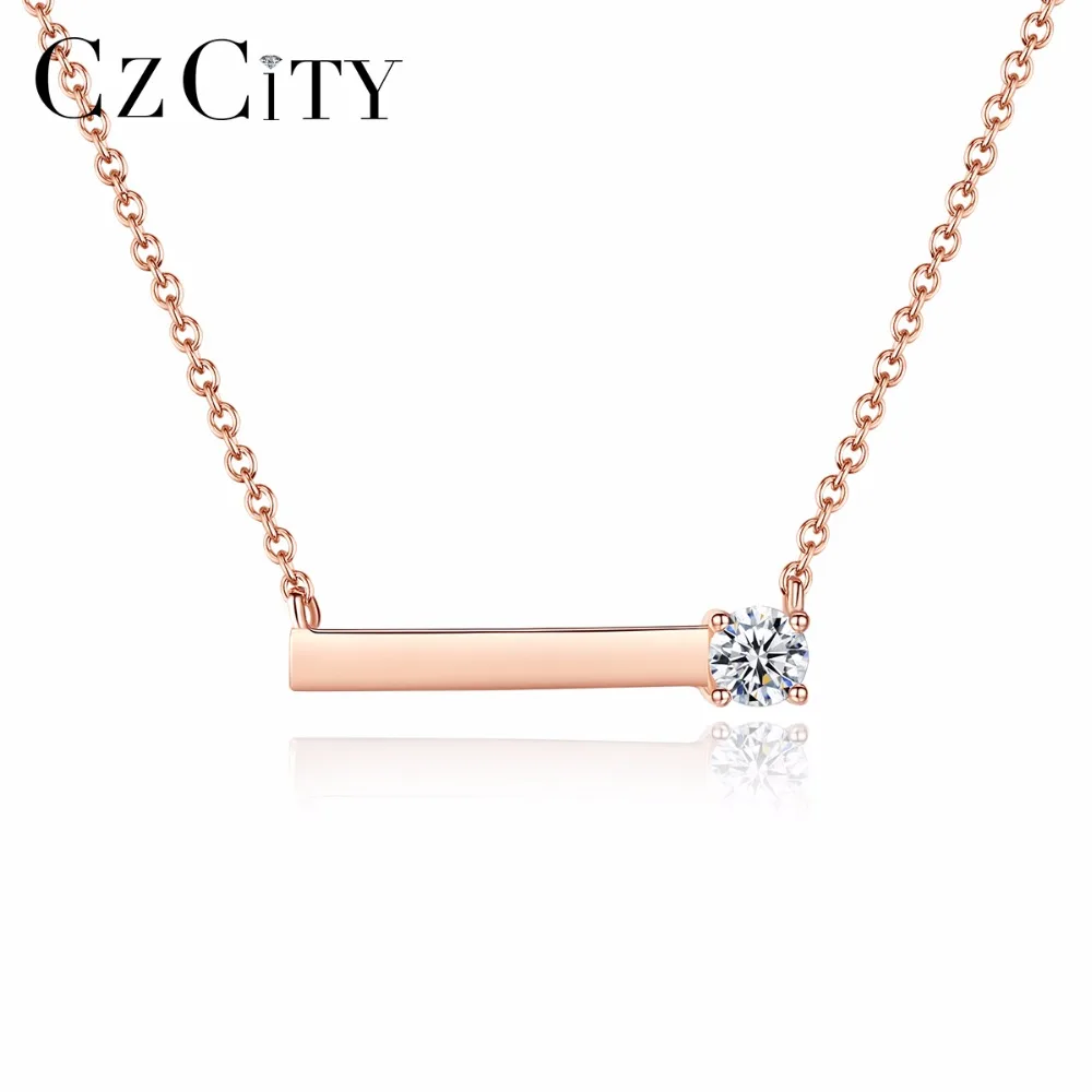 

CZCITY Brand Simple CZ with Tiny Cubic Zirconia Genuine Sterling Silver Necklaces Rose Gold Plated for Women Pendant Jewelry Gif