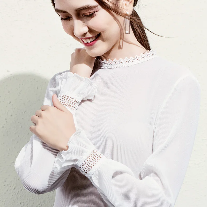 Perspective Chiffon Shirt Female Long-Sleeved Base Shirt Fairy Shirt Trumpet Sleeve Korean Version Sweet Style Fashion Lady Tops
Perspective Chiffon Shirt Female Long-Sleeved Base Shirt Fairy Shirt Trumpet Sleeve Korean Version Sweet Style Fashion Lady Tops