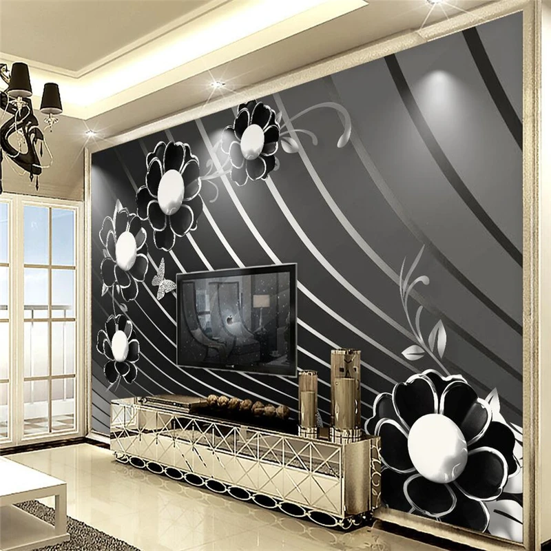 beibehang Custom Wallpaper Home Decorative Mural Black Cool Fashion Relief Flower TV Background Wall Murder 3d wallpaper photo |