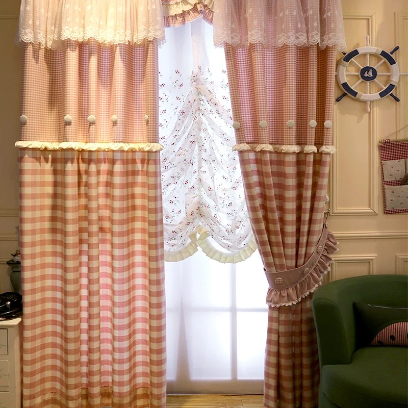 Pastoral Fresh Style Pink Checks Curtains Princess Lace Curtains Living Room Bedroom Girl's Room Window Treatments Cotton Polyes
Pastoral Fresh Style Pink Checks Curtains Princess Lace Curtains Living Room Bedroom Girl's Room Window Treatments Cotton Polyes
