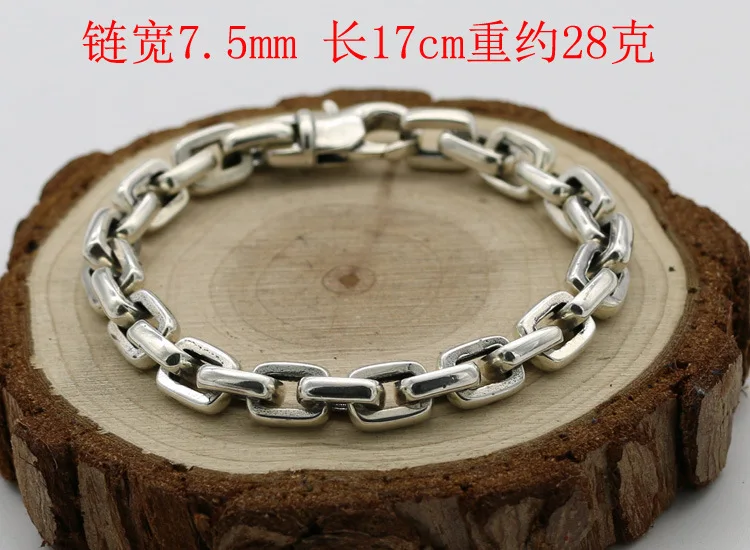 S925 Sterling Silver Personalized Punk Jewelry Simple Men And Women Retro Thai Fashion Smooth Bracelet Homme | Украшения и