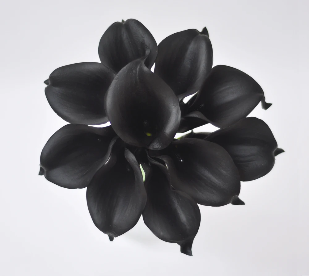 

9pcs Black Real Touch Artificial Picasso Calla Lilies Flower Arrangement for Wedding Bouquet and Home Decor