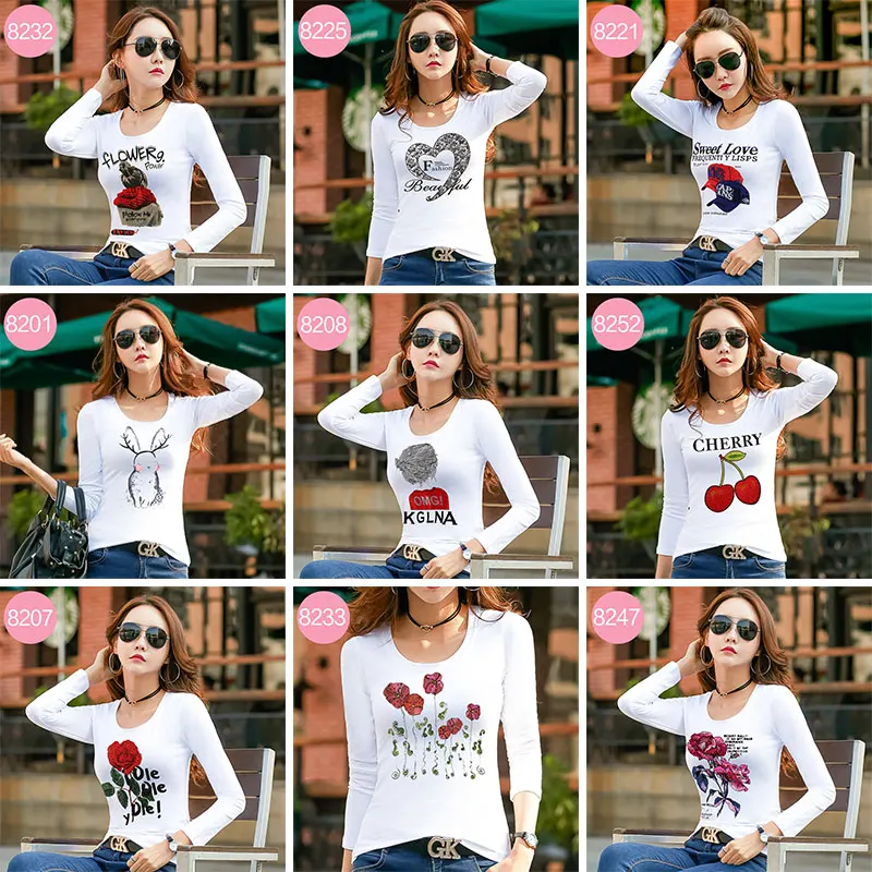 2019 Autumn Fashion Printed Diamonds T Shirts Women White O Neck Long Sleeve Slim Cotton T-shirt Korean Ladies Casual Tee Shirts
2019 Autumn Fashion Printed Diamonds T Shirts Women White O Neck Long Sleeve Slim Cotton T-shirt Korean Ladies Casual Tee Shirts