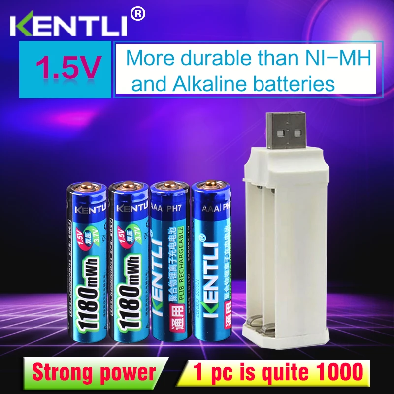 KENTLI 4 шт. низкий саморазряд 1 5 В 1180mWh AAA литий ионный аккумулятор + канала
