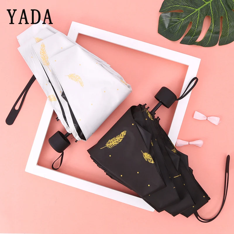 Складной мини зонт YADA с узором в виде перьев Карманный Зонт для женщин и мужчин