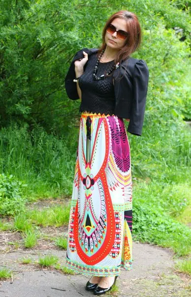 Чешские Макси длинное Юбки для женщин Для бохо юбка разноцветный принт Ретро
