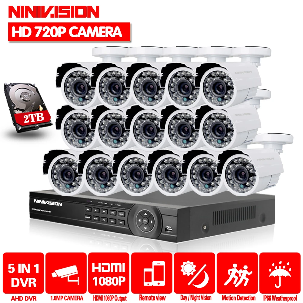 NINIVISION 16CH 1080P AHD DVR NVR CCTV HDMI 16 шт. 720P 2000TVL IR Всепогодная камера система безопасности