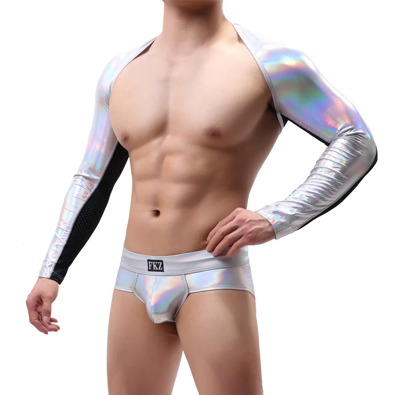 Man Shoulder Tops Shinny PU Leather Sexy Patchwork Crop Top Long Sleeve Men Harness Bodybuilding Stage Costume Gay Exotic Tanks
Man Shoulder Tops Shinny PU Leather Sexy Patchwork Crop Top Long Sleeve Men Harness Bodybuilding Stage Costume Gay Exotic Tanks