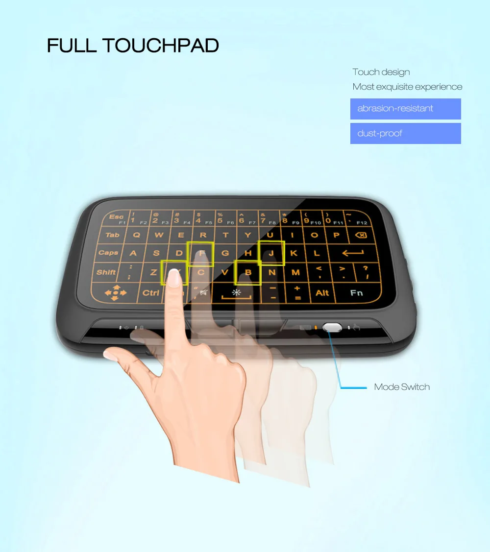 H18 + 2 4 ГГц мини беспроводная клавиатура QWERTY полный тачпад Клавиатура большая