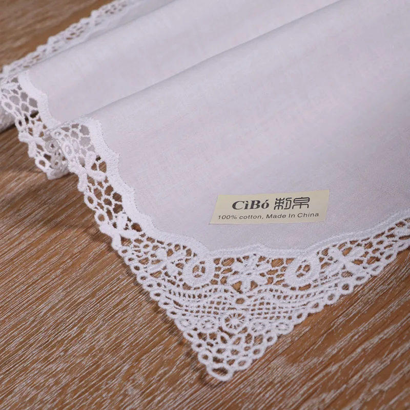 

A013: White premium cotton lace handkerchiefs blank crochet hankies for women/ladies wedding gift