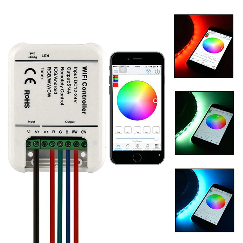 Светодиодные ленты огни WI-FI смартфон контроллер Romote 5 Каналы DC12-24V для RGBWW полосы