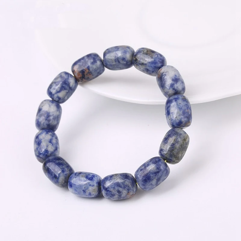 Натуральный камень синий горошек браслет 10*14 мм баррель Бусины Strand браслеты