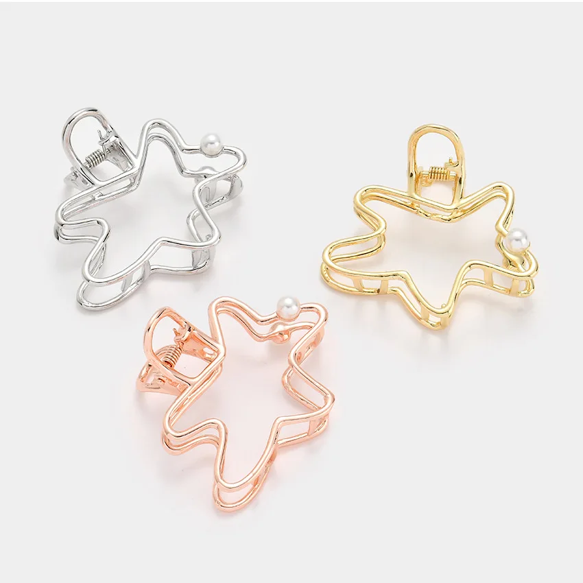 

2pcs/lot direct sales celebrity hair accessories starfish hollow out irregular geometrical hairpin pentagram pearl clip