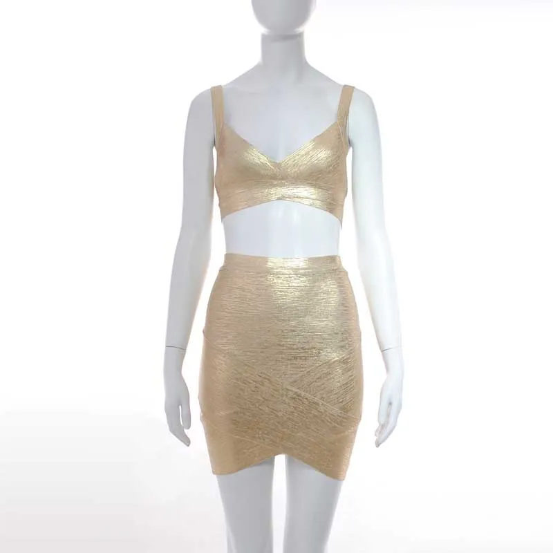 wholesale 2020 New bandage Set Gold Spaghetti Strap V-neck top&skirt Fashion sexy Two-piece suit Cocktail party dress (H2800)
wholesale 2020 New bandage Set Gold Spaghetti Strap V-neck top&skirt Fashion sexy Two-piece suit Cocktail party dress (H2800)