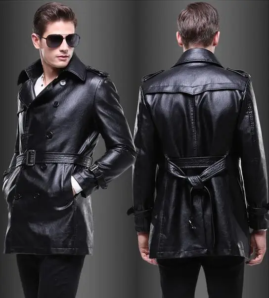 HOT / Men's New PU Leather Jacket Lapel Double-breasted Cultivate One's Morality Long Trench Coat
HOT / Men's New PU Leather Jacket Lapel Double-breasted Cultivate One's Morality Long Trench Coat