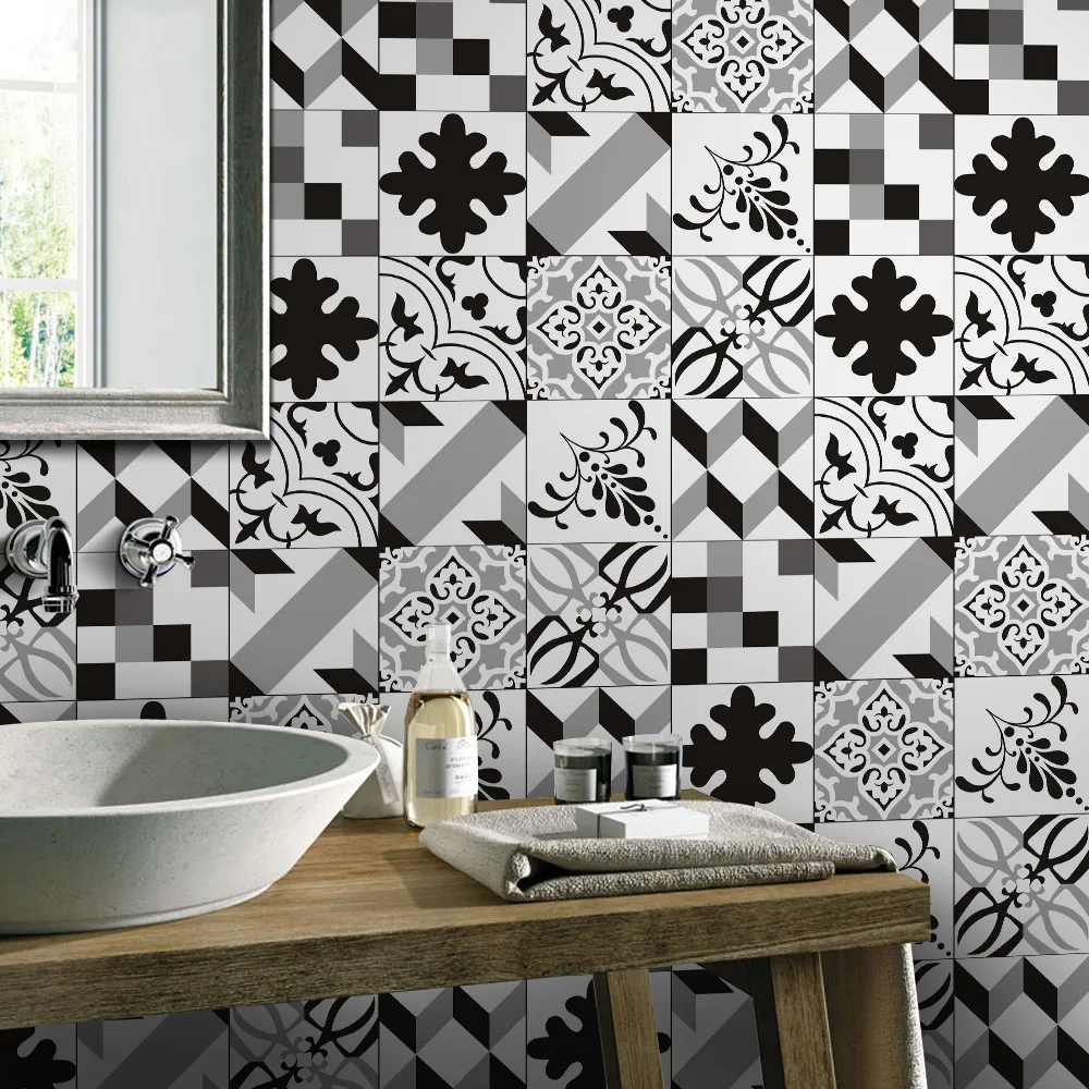 European-style black and white simulation tile stickers retro living room bedroom wallpaper kitchen toilet oilproof sticker
European-style black and white simulation tile stickers retro living room bedroom wallpaper kitchen toilet oilproof sticker
