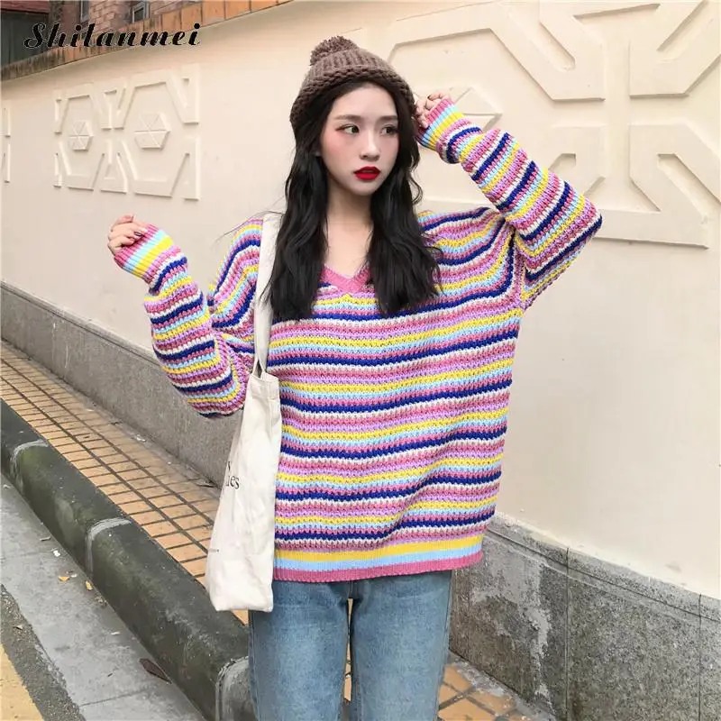 2018 New Fashion Women Striped Oversized Sweaters And Pullovers Causal Loose Rainbow Knitwear Female Autumn Winter Pull Femme
2018 New Fashion Women Striped Oversized Sweaters And Pullovers Causal Loose Rainbow Knitwear Female Autumn Winter Pull Femme