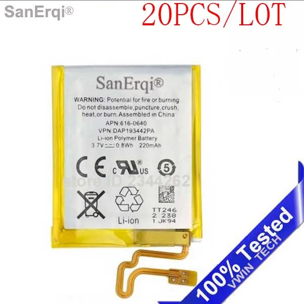 SanErqi 20pcs/lot New Tested 220mAh Li-ion Battery Replacement for iPod Nano 7 7th Gen
SanErqi 20pcs/lot New Tested 220mAh Li-ion Battery Replacement for iPod Nano 7 7th Gen