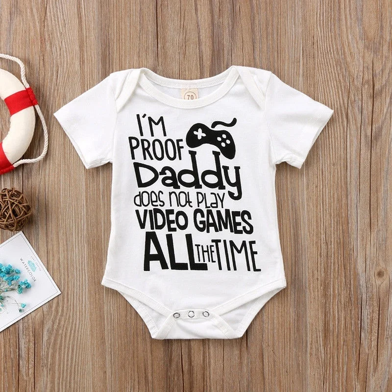 DERMSPE Newborn Baby Girls Boys Short Sleeve Letter Print I'm Proof Daddy Does't Play Video Games Jumpsuit Baby Clothes
DERMSPE Newborn Baby Girls Boys Short Sleeve Letter Print I'm Proof Daddy Does't Play Video Games Jumpsuit Baby Clothes