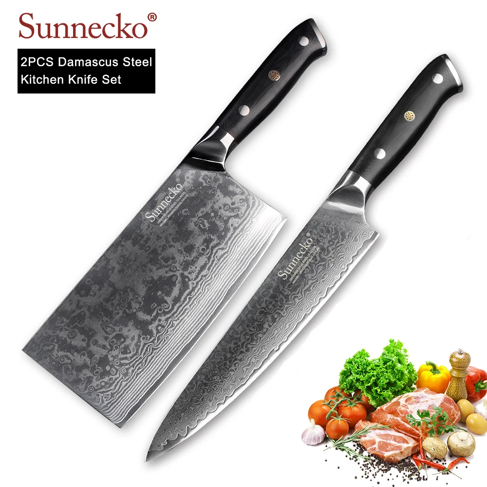 SUNNECKO 2PCS Kitchen Knives Set 7"Cleaver 8"Chef Knife Japanese Damascus VG10 Steel Razor Sharp Blade Cutter Tools G10 Handle
SUNNECKO 2PCS Kitchen Knives Set 7"Cleaver 8"Chef Knife Japanese Damascus VG10 Steel Razor Sharp Blade Cutter Tools G10 Handle