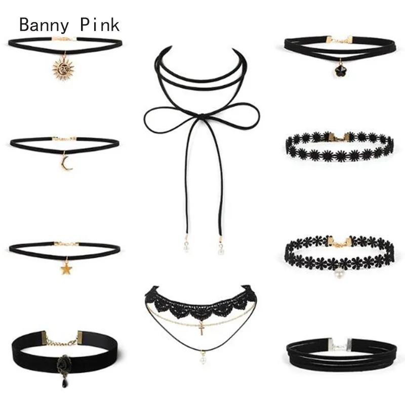 Женское бархатное ожерелье чокер с подвеской в виде звезды и солнца|chokers necklaces for