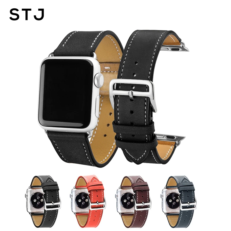 Ремешок STJ из телячьей кожи для Apple Watch Band 38 мм 42 Series 5/4/3/2/1 спортивный браслет iWatch 40