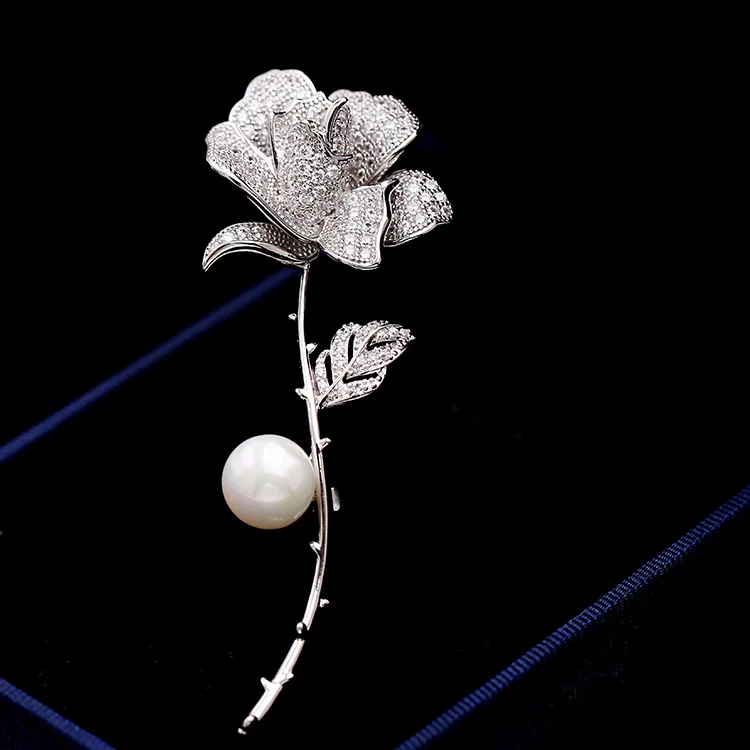 Брошь из серебра 925 пробы с фианитом жемчугом|brooch designer|brooch fashiondesigner brooch |