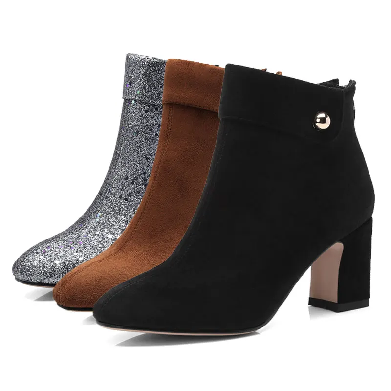 Fanyuan Women Winter Block High Heels Ankle Boots Female Suede Pointed Toe Zipper Buckle Fashion Short Boots Ladies Office Shoes
Fanyuan Women Winter Block High Heels Ankle Boots Female Suede Pointed Toe Zipper Buckle Fashion Short Boots Ladies Office Shoes