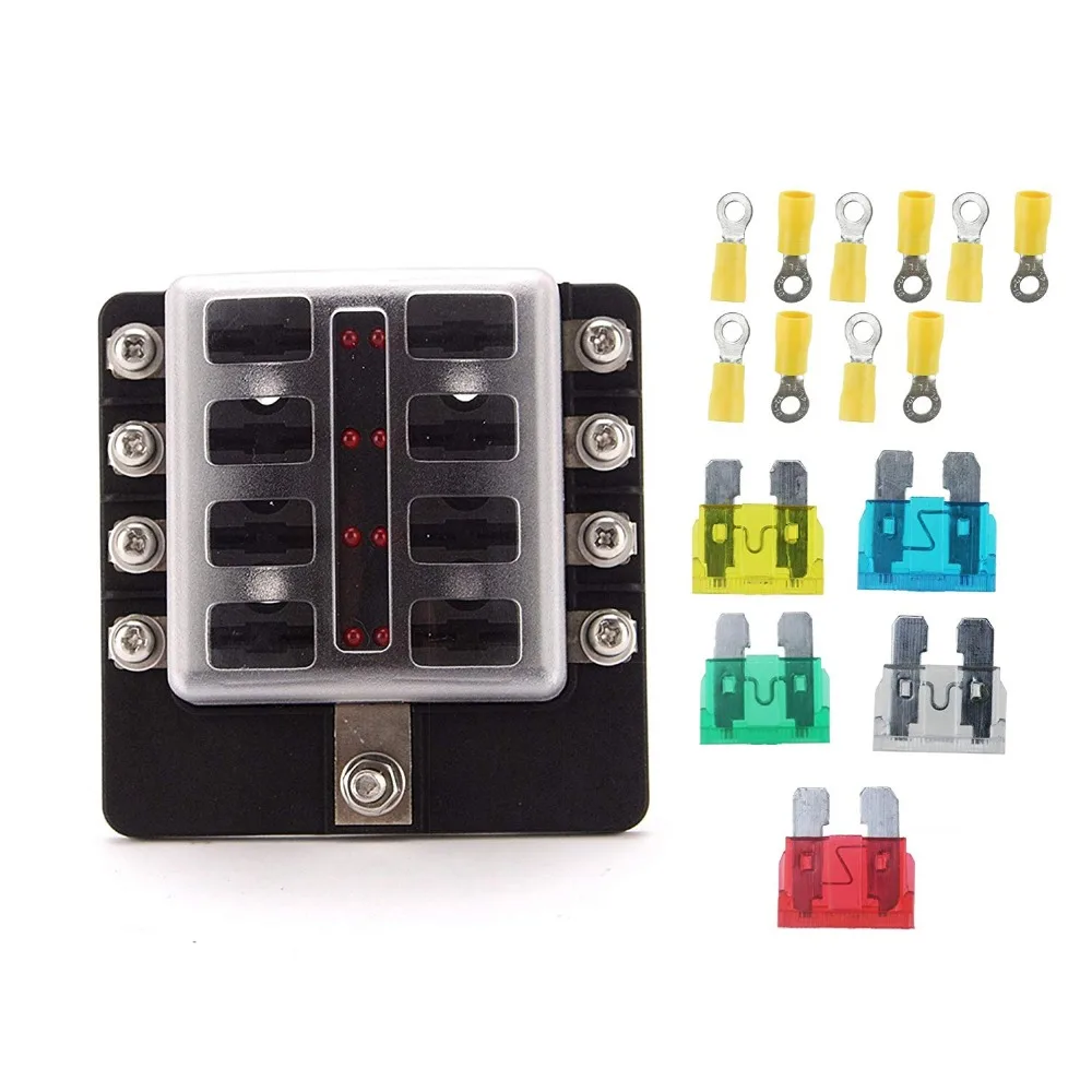 8 Way Car Boat Marine 8 Circuit LED Fuse Block Fuse Box With Screw Terminal With Accessories And Kits
8 Way Car Boat Marine 8 Circuit LED Fuse Block Fuse Box With Screw Terminal With Accessories And Kits