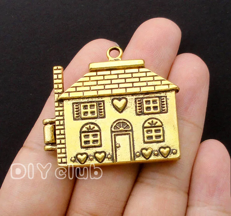 2 шт-античный золотой дом Подвески кулон медальон домик опалубка 41x36x8мм |