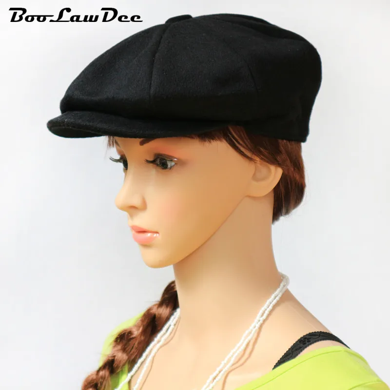 Boolawdee чистый шерстяные восьмиугольная черный Newsboy Cap для пожилых художник и шляпу