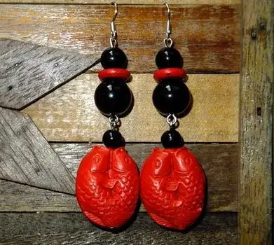 Perfect Double Fish Red Carved Cinnabar Earrings, Fashion Women's Carved Lacquerware Jewelry, S925 Silvers Dangle Earring . C-38
Perfect Double Fish Red Carved Cinnabar Earrings, Fashion Women's Carved Lacquerware Jewelry, S925 Silvers Dangle Earring . C-38