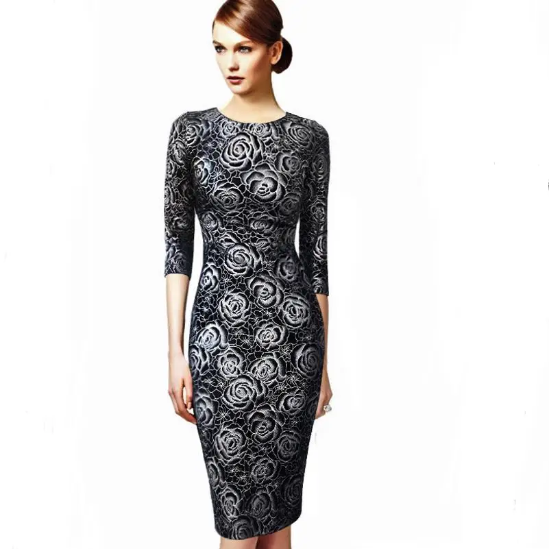 Womens Elegant Vintage Hot stamping Rose 3/4 sleeves round neck Slim Casual Party Special Occasion Pencil Sheath Bodycon Dress
Womens Elegant Vintage Hot stamping Rose 3/4 sleeves round neck Slim Casual Party Special Occasion Pencil Sheath Bodycon Dress