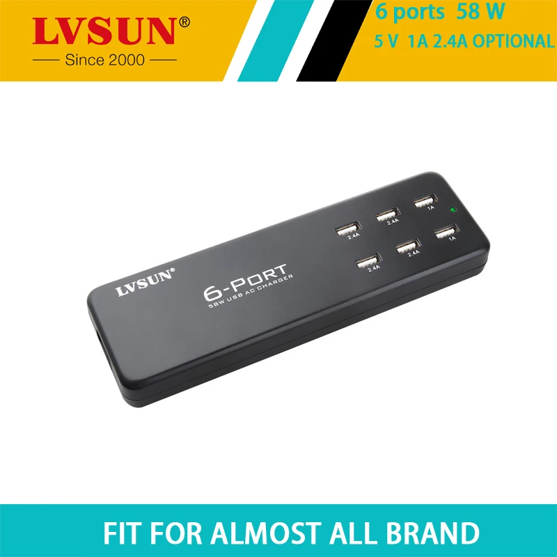 LVSUN Travel/Wall 58W 5V 2.4A 6 Port USB Charger AC Adapter for iPad iPhone 6S 6 5S 5 samsung galaxy s4 s6 mobile phone LS-6UD
LVSUN Travel/Wall 58W 5V 2.4A 6 Port USB Charger AC Adapter for iPad iPhone 6S 6 5S 5 samsung galaxy s4 s6 mobile phone LS-6UD