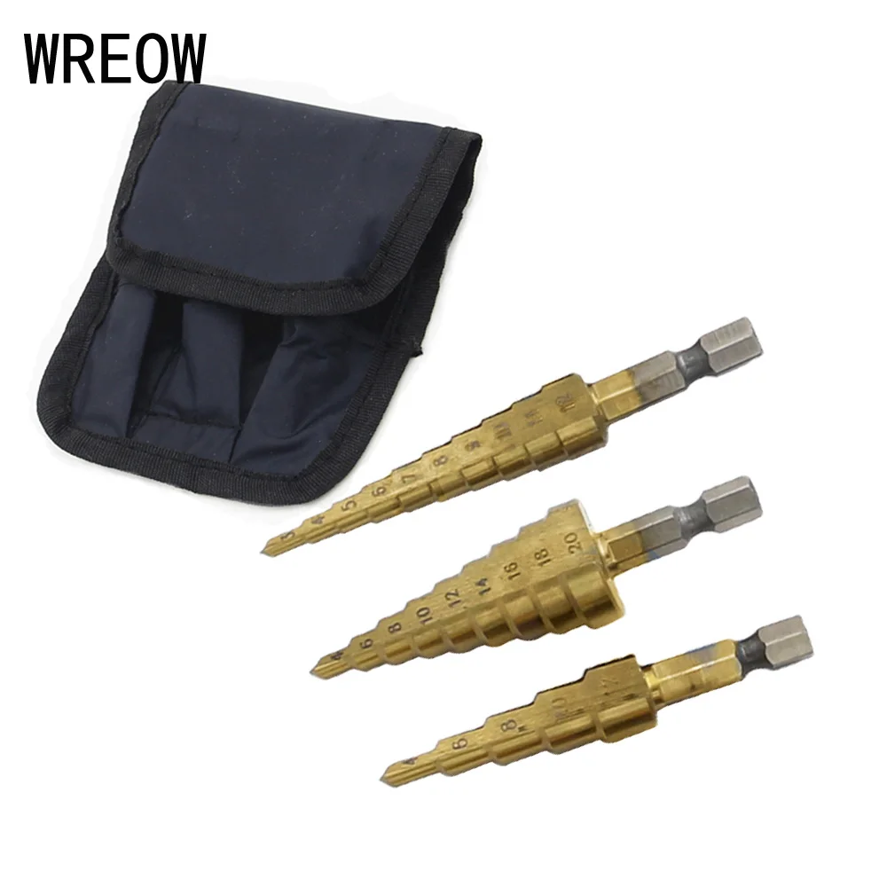 3pcs/set HSS Titanium Step Drill Bit Hex Shank Cone Wood Metal Drilling Set Woodworking Tool 3-12mm 4-12mm 4-20mm
3pcs/set HSS Titanium Step Drill Bit Hex Shank Cone Wood Metal Drilling Set Woodworking Tool 3-12mm 4-12mm 4-20mm