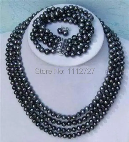 Jewelry set Hot new fashion Noblest 4rows 6-7mm black pearl necklace bracelet earring Beads Natural Stone BV172 Wholesale Price
Jewelry set Hot new fashion Noblest 4rows 6-7mm black pearl necklace bracelet earring Beads Natural Stone BV172 Wholesale Price