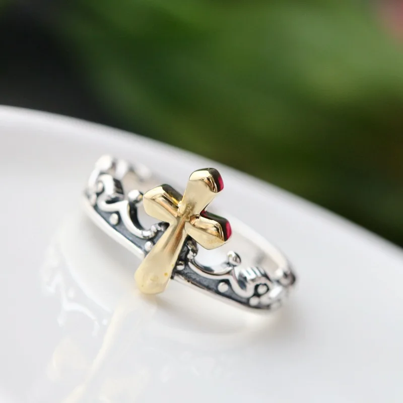 Фото Мужское и женское кольцо с крестиком тайское серебряное восстанавливающее(China)