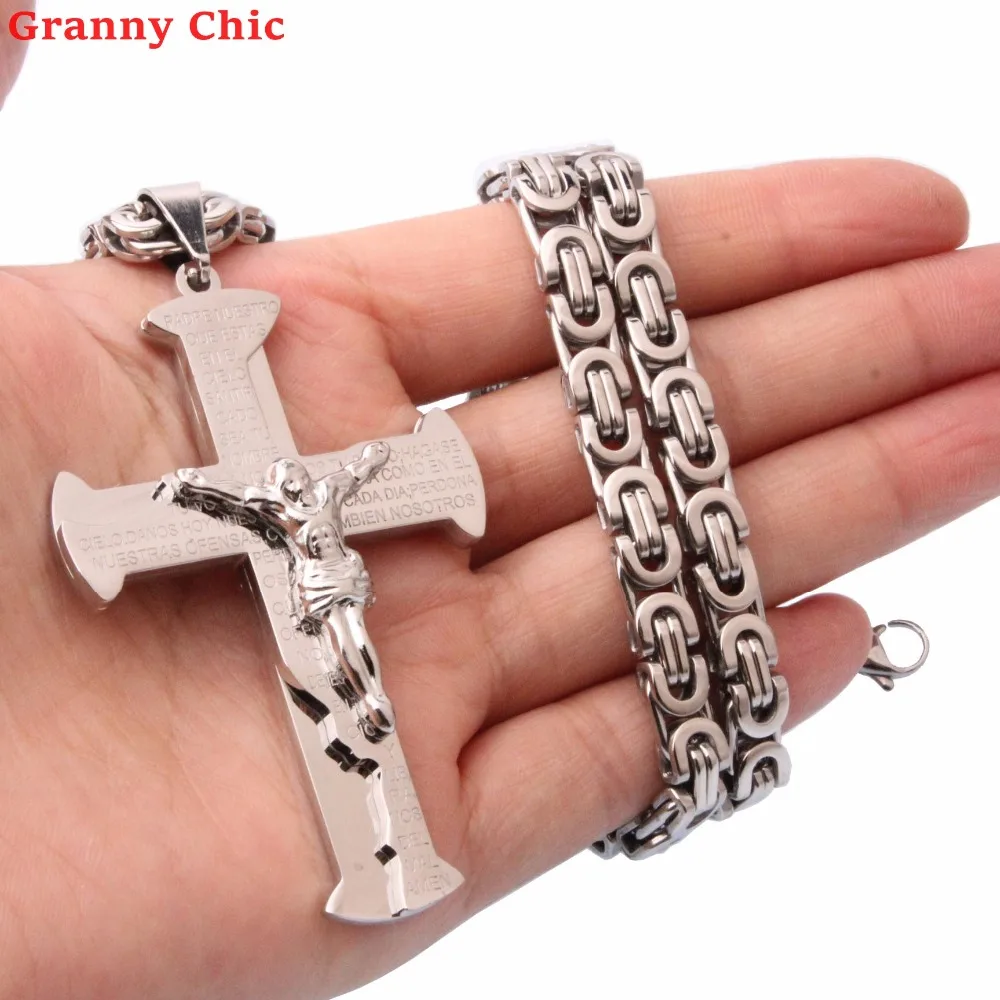 Granny Chic Silver Gold Black color Cross Christ Jesus Pendant Necklace Stainless Steel Byzantine Chain Heavy Mens Jewelry Gift
Granny Chic Silver Gold Black color Cross Christ Jesus Pendant Necklace Stainless Steel Byzantine Chain Heavy Mens Jewelry Gift