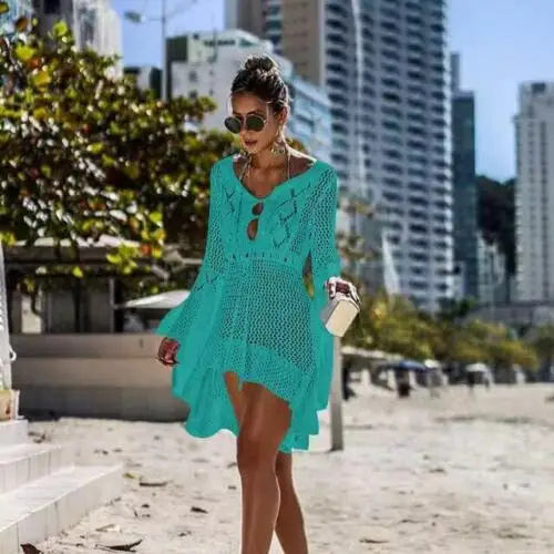 Stylish Hot Sale Women V-neck High-waist Hollow-out Lace-up Flared Long Sleeve Short Dress Lady Summer Beach Clothing One-Size
Stylish Hot Sale Women V-neck High-waist Hollow-out Lace-up Flared Long Sleeve Short Dress Lady Summer Beach Clothing One-Size
