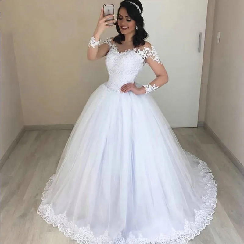 Robe de soiree Ball Gown Wedding Dress 2019 Long Sleeve V-Neck Tulle Applique Lace Bridal Gown White Long Bride Dress Plus Size
Robe de soiree Ball Gown Wedding Dress 2019 Long Sleeve V-Neck Tulle Applique Lace Bridal Gown White Long Bride Dress Plus Size