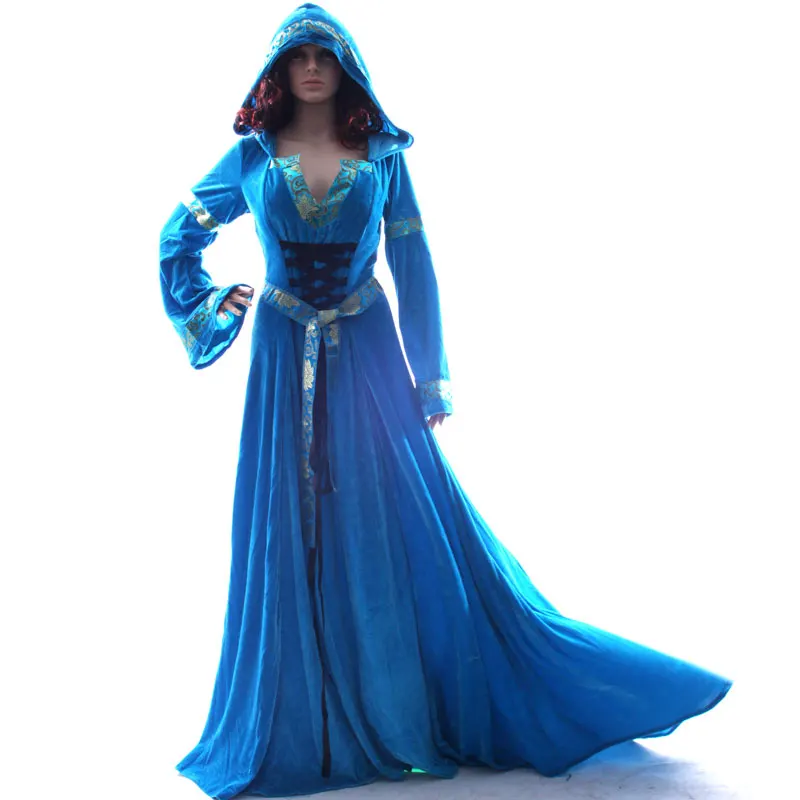 sexy women medieval carnival costume,floor length blue hood costume for halloween 
sexy women medieval carnival costume,floor length blue hood costume for halloween