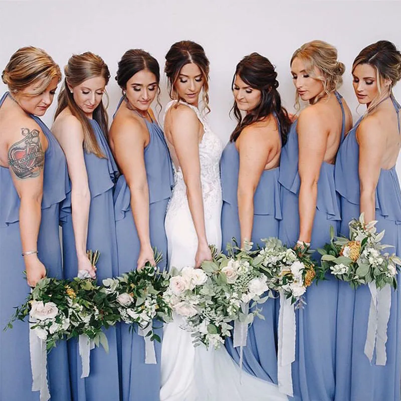 Vestido De Novia длинные синие серые шифоновые платья подружки невесты на бретельках с
