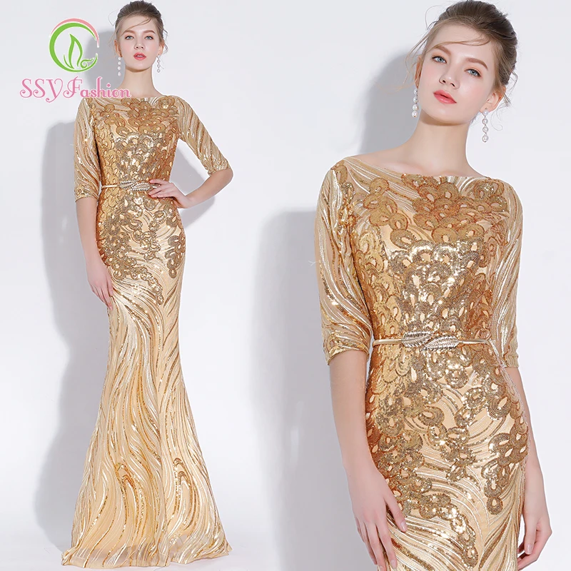 Женское вечернее платье-Русалка SSYfashion, длинное золотистое платье с рукавом до локтя, на молнии сзади, с блестками, индивидуальный пошив, бальное платье для выпускного вечера
Женское вечернее платье-Русалка SSYfashion, длинное золотистое платье с рукавом до локтя, на молнии сзади, с блестками, индивидуальный пошив, бальное платье для выпускного вечера