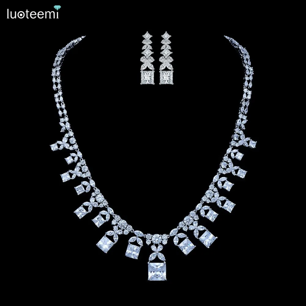 LUOTEEMI 2016 Fashion New Luxury Vintage Necklace Dangle Earring Set White Gold-Color For Women Wedding Bridal Jewelry Brinco
LUOTEEMI 2016 Fashion New Luxury Vintage Necklace Dangle Earring Set White Gold-Color For Women Wedding Bridal Jewelry Brinco