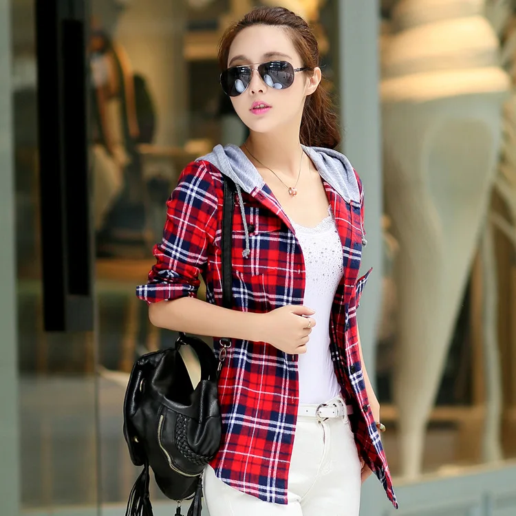2017 New Casual Red Plaid Blouse Shirt Women Spring Long Sleeve Hooded Shirt Blouse Blusas 2017 Female Flannel Top Outerwear
2017 New Casual Red Plaid Blouse Shirt Women Spring Long Sleeve Hooded Shirt Blouse Blusas 2017 Female Flannel Top Outerwear