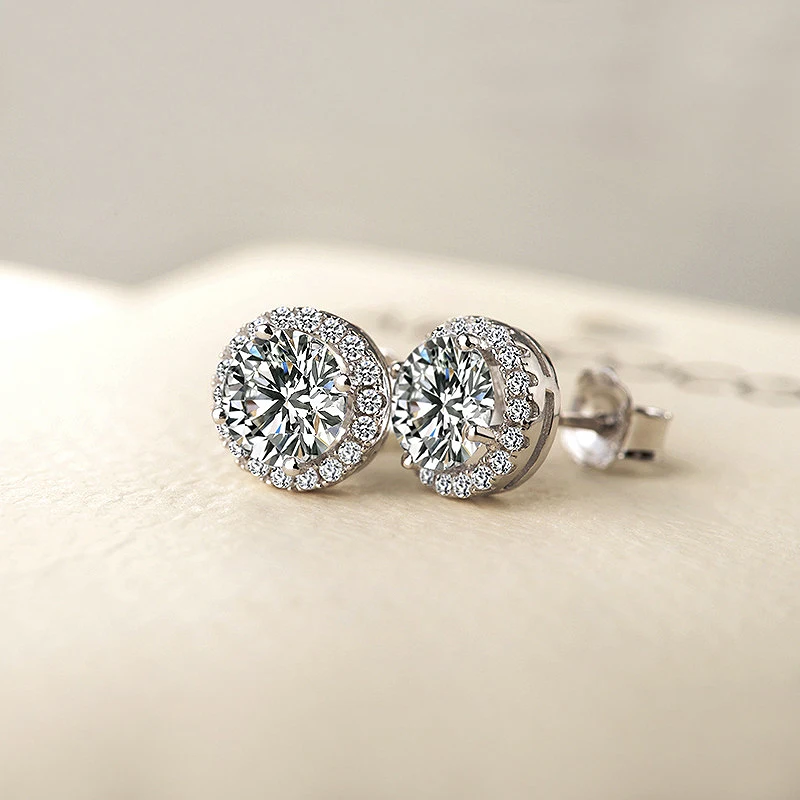 Ювелирные изделия Moissanite серьги с ореолом 18K Белое Золото Totolctw 1 карат центр