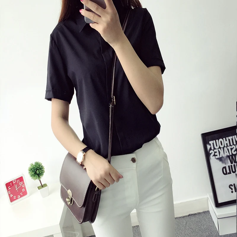 2019 Summer White Slim Office Shirts Women Fashion Turn-down Collar Short Sleeve Fresh Blouses Female Korean Clothing Blusas
2019 Summer White Slim Office Shirts Women Fashion Turn-down Collar Short Sleeve Fresh Blouses Female Korean Clothing Blusas