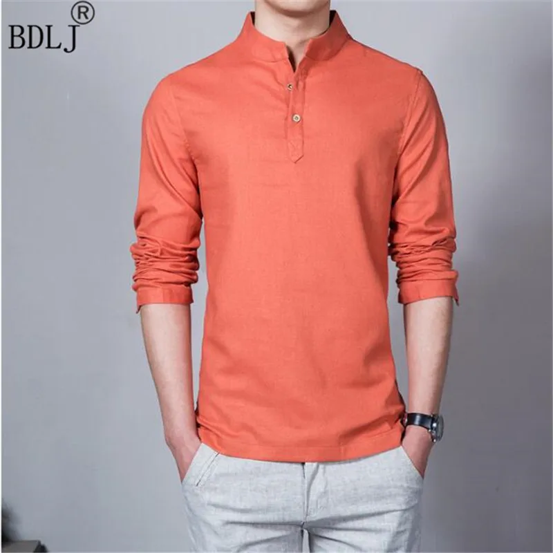 BDLJ 2017 модная мужская рубашка с длинным рукавом повседневная льняная мужские